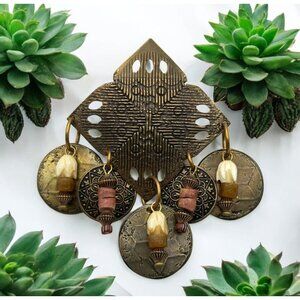 Vintage M Baer Acc SF Brass Artisan Brooch Dangling Beads & Discs Statement Pin